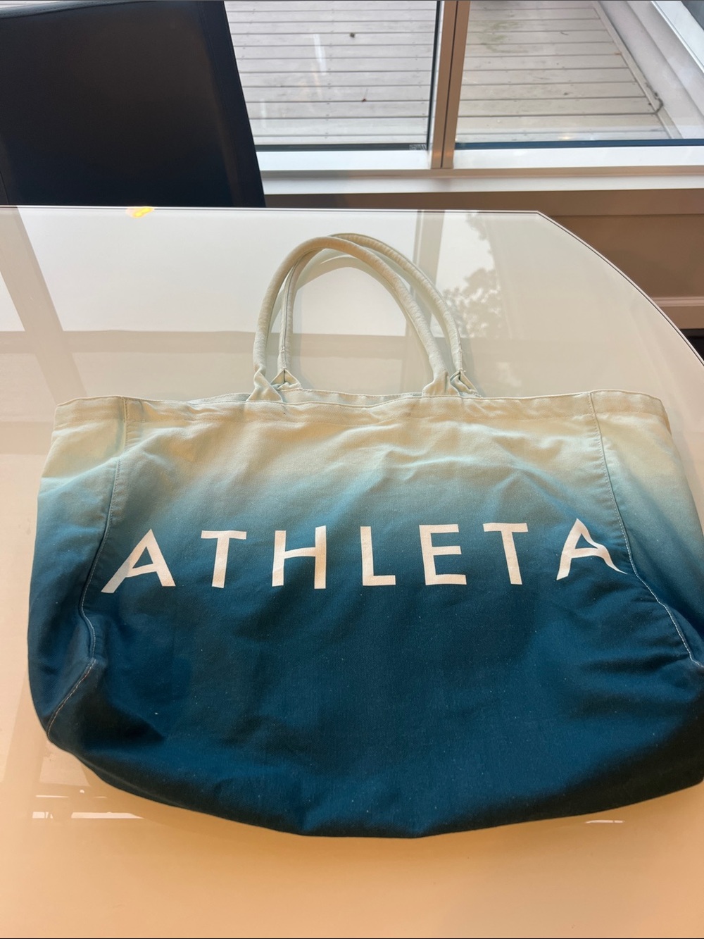 Athleta Ombre Teal to Light Blue Canvas Tote